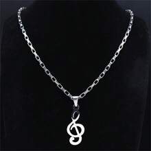 Music Note Stainless Steel Pendants Necklaces For Womne/Men Silver Color Punk Rock Musical Chain Boyfriend Gift - Necklace - View 4