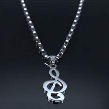 Music Note Stainless Steel Pendants Necklaces For Womne/Men Silver Color Punk Rock Musical Chain Boyfriend Gift - Necklace - View 5
