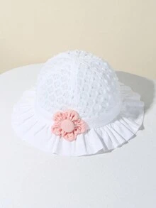 1pc Baby Solid Color Floral Decor Bucket Hat, Suitable For Daily Wear - White - View 8
