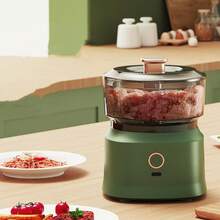 Mini máquina de cocina casera, molinillo de carne, mini prensador eléctrico de ajo, rebanador y picadora de alimentos de cocina para verduras - Verde - Ver 9