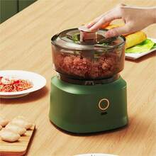 Mini máquina de cocina casera, molinillo de carne, mini prensador eléctrico de ajo, rebanador y picadora de alimentos de cocina para verduras - Verde - Ver 4