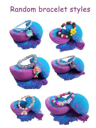 4.2oz(120g) Large SIZE Bath Fizzy With Chilren's Bracelet Inside, Surprise Bubble Bomb Bath Aromatherapy Gift For Girl/ Women Relaxing, Daily Home Or Travel Use--Blueberry Scented