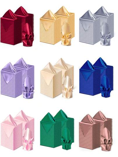 6-12 piezas Servilletas de satén multicolores, suaves y lisas, de seda verde, plegables en forma de corona, abanico de ópera, triángulo, rosa, pliegue francés, asa alta para taza de oído, adecuado para decoración del hogar y de mesas, festivales, fiestas, cumpleaños, bodas y cenas