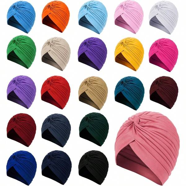 Women's Solid Color Crossed Pleated Turban, Fashionable Leisure Hat For Daily Use, Comfortable, Soft, Breathable Headscarf Cap
