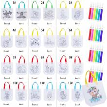 16 cái/bộ (Dây đeo tay và bút màu ngẫu nhiên) Túi vẽ nguệch ngoạc tự làm với bút đánh dấu đầy màu sắc, Túi đựng tiệc nghệ thuật động vật tô màu có thể tái sử dụng, Túi mua sắm không dệt mini, Đồ dùng cho bữa tiệc, Đồ dùng gói và bảo quản quà tặng sinh nhật, Giáng sinh và năm mới - Nhiều màu - Xem 12