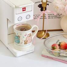 1 Peça Caneca Cerâmica Fofa de Cookie com Urso Pintado à Mão de 350ml, Estilo Cremoso para Café da Manhã, Leite, Café ou Chá, Caneca para Casal Voltar às Aulas