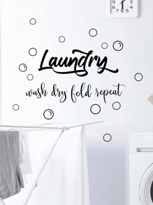 1 pieza Pegatina de pared auti-adhesiva con burbujas de lavandería y eslogan en inglés, decoración de fondo de pared para balcón - Multicolor - Ver 6