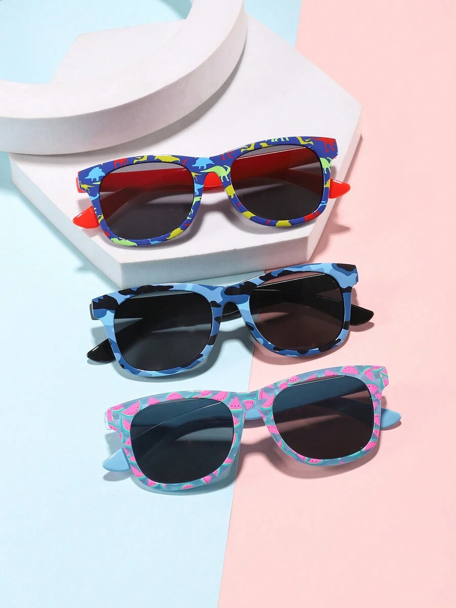 3 Pcs Kids 5-10Y Square Dinosaur Camouflage Pattern Cool Outdoor Fashion Glasses - Multicolor - View 1