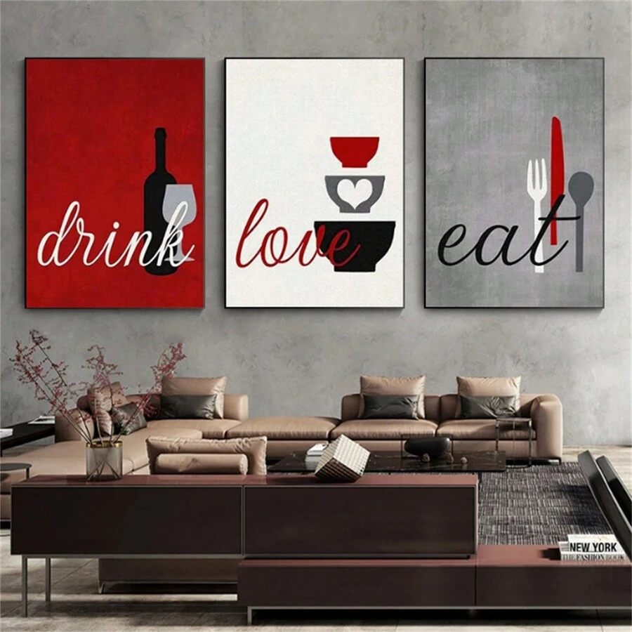 1入組北歐風格帆布畫餐具海報，現代極簡主義餐廳及廚房牆藝裝飾（無框）