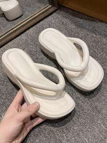 Teens' Plain Color Elevated Thick-Sole Anti-Slip Flip Flops - White - View 3