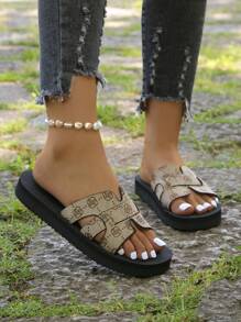 Women's Plus Size Summer Fashionable Light Beach Sandals For Vacation (Random Pattern On The Upper)