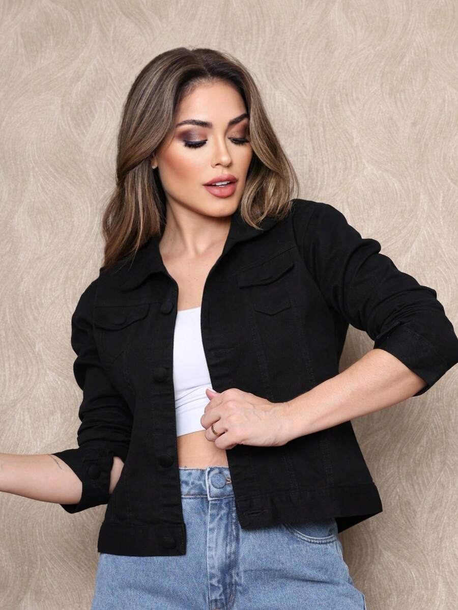 Women Denim Jackets & Coats - 黑色 - 查看 1