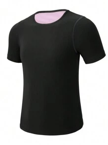 Women Sauna Shirts, Crew Neck Short Sleeve Workout Sports Tops, Women's Activewear(Order A Aize Up) Gym Accessories Belly Slimming Girdles, Lumbar Girdles Belly Slimming Corset - Pink - View 5