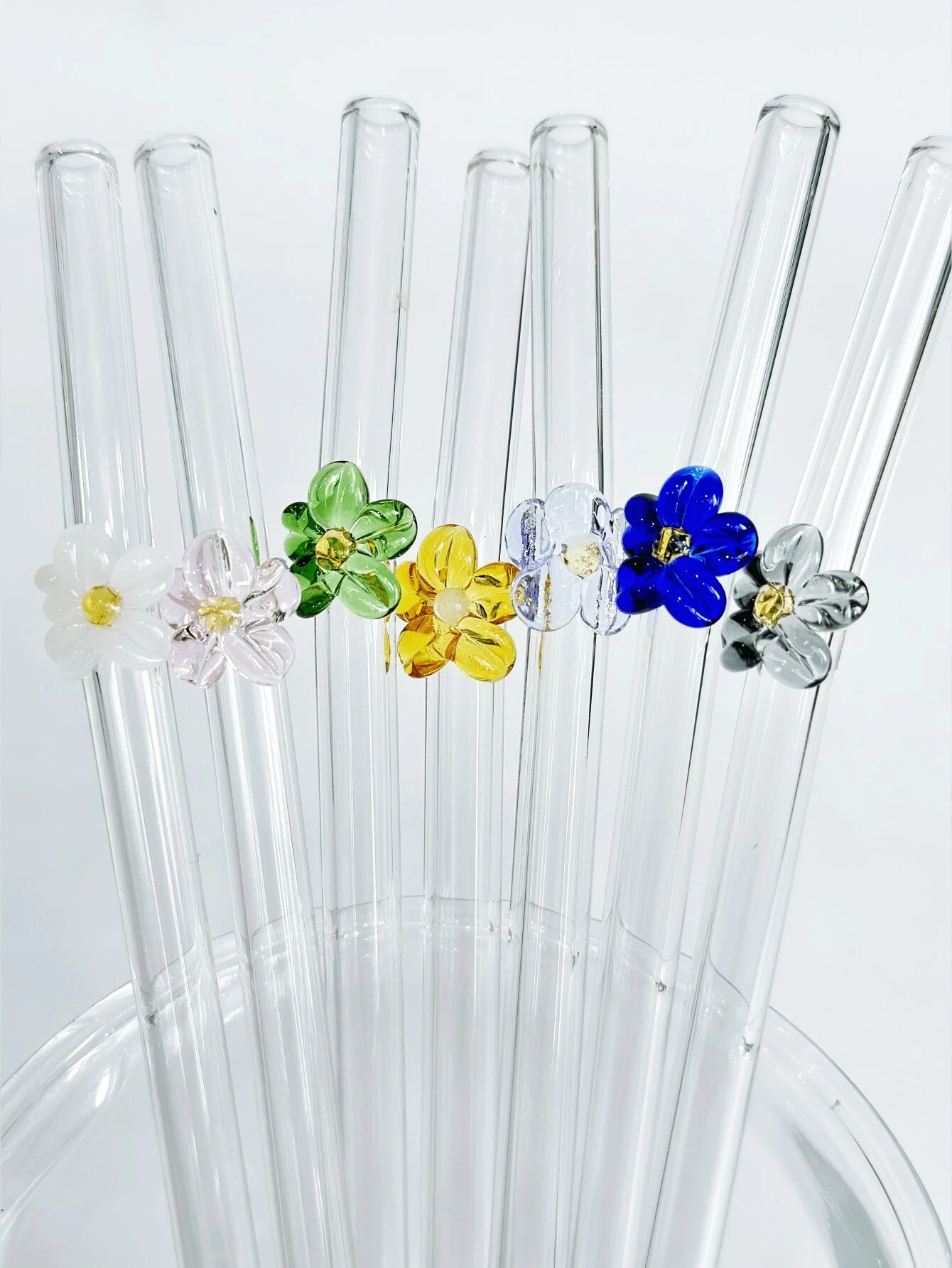 1pc Colorful Flower Pattern HeatResistant Glass Straw, AntiScald Anti