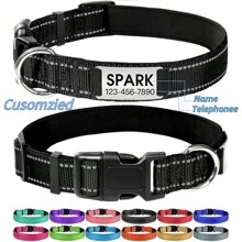 Customized Reflective Soft Padded Dog Collar With Engraved Sliding ID Tag, Suitable For Medium-Sized Dogs, Personalized Pet Collar With Name And Contact Information Engraved To Prevent Loss Ornamental,Engraved,Stainless Stylish,Fashion,Colorful,Vintage,Cute,Contracted,Cuties Custom,Unique,Customized,Personalized Pet For Anniversaries,For Birthdays