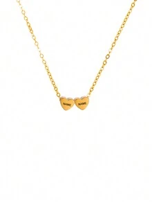 1pc Stainless Steel 3D Heart Customized Necklace With Name And Date Personalized Pendant, Gift For Anniversary And Confession - Yellow Gold - View 5