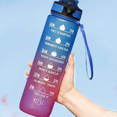 1pc 1000ml New Summer Large Capacity Sports Water Bottle, Plastic, Shockproof, Outdoor Portable Space Cup, Student Fitness Water Bottle