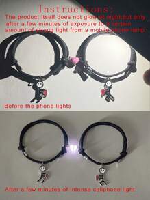 ATLVXJL 2件套情侣“黑暗中成长”黑粉爱心个性化手链，送给她的礼物，节日、情人节、母亲节礼物 - 彩色 - 查看 4