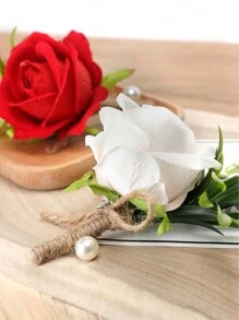 4PCS Meldel Rose Boutonniere For Men, Groom And Best Man Boutonnieres With Artificial Flower,For Wedding Ceremony Anniversary, Formal Dinner Party, Fall Vintage Rustic Marriage Prom