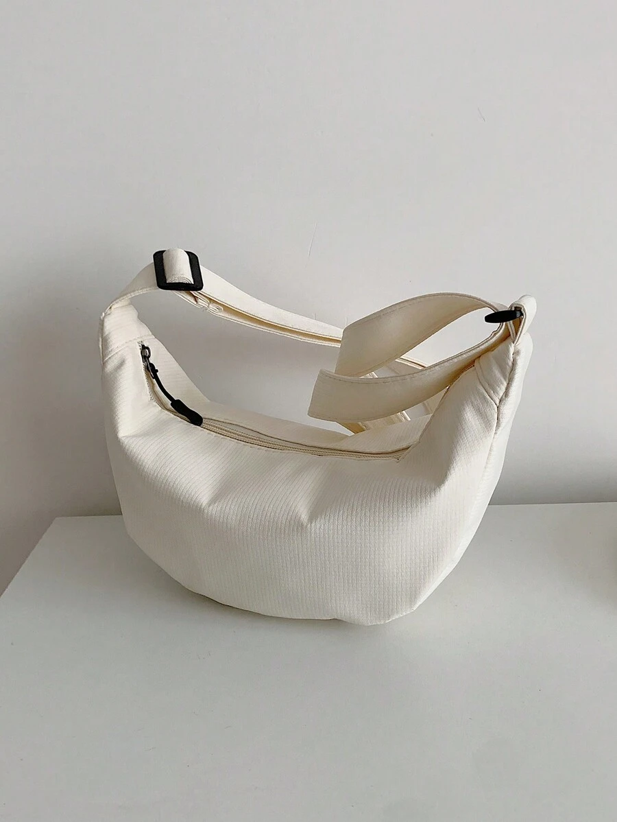 纯色尼龙女士单肩包/腰包，适合所有季节 - 白色 - 查看 1