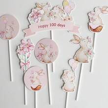 Miliocry 5/6入組蛋糕裝飾撐，粉色兔子可愛蛋糕裝飾，甜點桌蛋糕上面裝飾，適用於復活節、母親節、生日和周年慶蛋糕聚會 - 粉色 - 查看 8