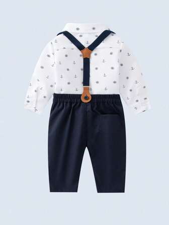 2 delar babypojke herrekläder, vit långärmad tröja och overall, moderiktiga för födelsedagsfest, bröllop, dop, 1-årsdag