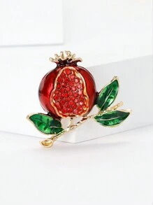 Rhinestone Decor Pomegranate Design Brooch - Red - View 1