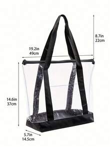 2 piezas Bolsas de playa grandes y transparentes, con gran capacidad, asas resistentes, diseño elegante, adecuadas para salidas, viajes, compras y uso en el hogar - transparente - Ver 5