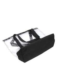 2 piezas Bolsas de playa grandes y transparentes, con gran capacidad, asas resistentes, diseño elegante, adecuadas para salidas, viajes, compras y uso en el hogar - transparente - Ver 4
