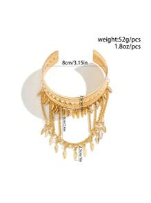 1pc European And American Style Denim Tassel Bracelet With Retro Leaf Vintage Armlet
