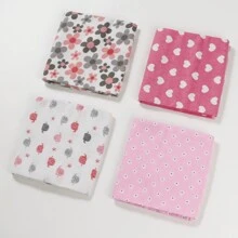 4 件装婴儿襁褓毯，带花朵、大象印花，法兰绒制成，柔软舒适，情人节爱心图案 - 花朵小象 - 查看 2