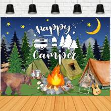 Decoraciones para fiesta temática de campamento, suministros para fiesta de cumpleaños temática de aventura en el bosque y campamento, Fondo de decoración para campamento con temática de feliz campista - Tipo A - Ver 1