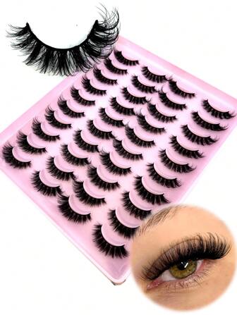 20 pares de pestañas postizas gruesas y largas, pestañas postizas dramáticas 3D de mink falso al por mayor, pestañas postizas de tira completa, pestañas de manga, pestañas gruesas, pestañas de ojos de gato esponjosas de mink falso, pestañas postizas D curl para uso diario, fiesta y maquillaje de cosplay