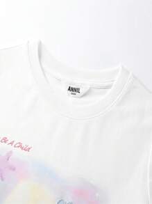 Annil EG421157 Roupa Infantil Camisa de Malha de Manga Curta com Estampa Bordada de Concha e Gola Redonda, Camiseta de Verão Nova Casual para Meninos e Meninas, Superior Fresco e Doce e Versátil
