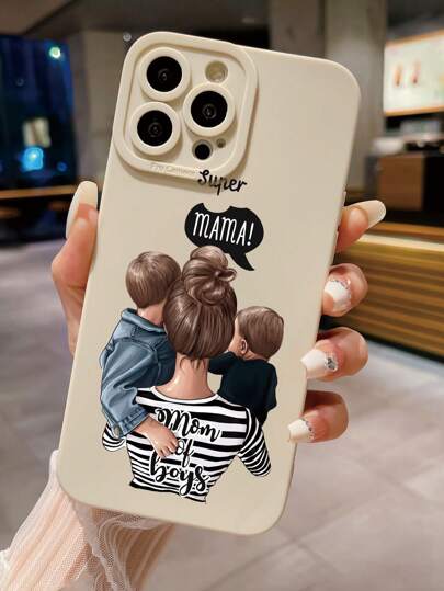 1st Independent Super Mom Bubble Anti-Fingerprint Beige Angel Eye-kamera Stötsäkert telefonfodral Kompatibel med Apple/Samsung/Xiaomi/OPPO/Realme/Infinix, passar 2 barn