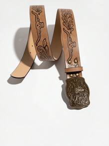 1 件女士西部牛仔风格压花复古带扣腰带，适合音乐节、万圣节、夏季、学校、秋季、万圣节