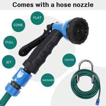 不銹鋼軟管架和20米花園軟管，帶7種模式噴頭，適用於牆面安裝，非常適合花園澆水，方便收納，包含免費快速連接器和螺絲刀 - 灰色 - 查看 6