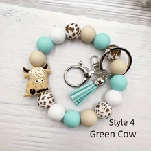 1pc/6pcs Cartoon Animals Brown Cow Bull Head Silicone Bead Bracelet Keychain Charm For Ladies Western Retro Fringe Wristlet Key Ring Accessories Gifts - Multicolor - View 6