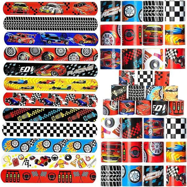 Artículos de fiesta de carrera de autos, pulseras elásticas con tema de carreras y velocidad, suministros y decoraciones para fiestas de cumpleaños de carreras de autos (aleatorios), regalitos para niños, juguetes, juguetes para bolsas sorpresa, decoraciones de fiesta para niños, juguetes para niños, juguetes para niños, regalitos para niños, juguetes para niños, cumpleaños, juguetes de autos para niños, regalitos para niños