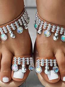 Sandales plates avec perles et strass pour femmes, modèle 2025. Confortables et respirantes, pour la plage ou le port quotidien. - Tabac - Voir 7