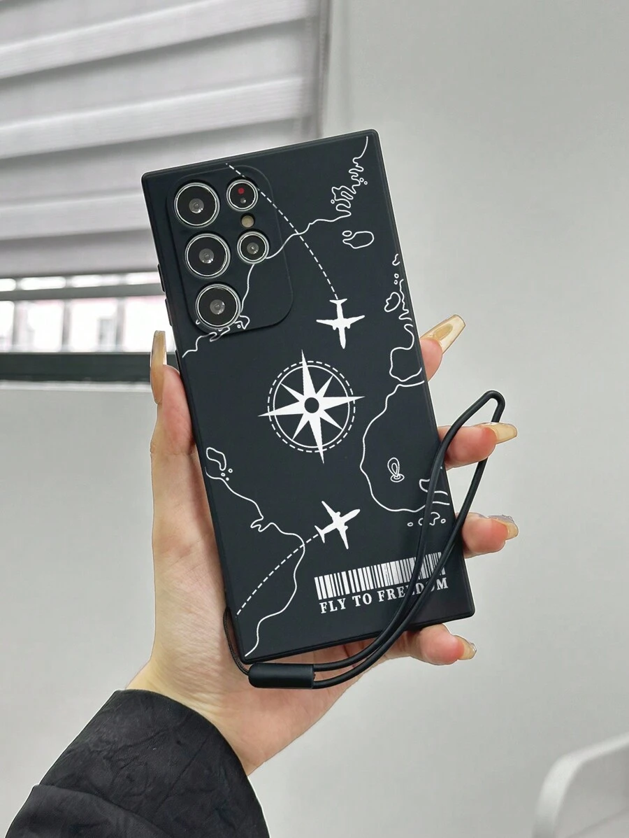 Ốp điện thoại hình máy bay màu đen có dây đeo tay, chống rơi, tương thích với iPhone 15 Pro Max, Apple P13, P14, P11, P12, XS, XR, 6/7/8P, 7/8G, S2, Samsung A50, A12, A32, A52, A72, A51, A21S, A13, A14, S20FE, Xiaomi Redmi 11, Youth, 12 Pro, 12/12X, Note 11, 9A, 9C, Polo X3 NFC, Redmi 10, Redmi 9, Note 9, 12C , Note 11 Pro, Redmi 10C, Note 8 Pro - Nhiều màu - Xem 1