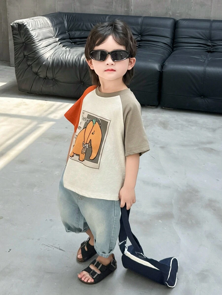 Young Boy Summer Short Sleeve T-Shirt And Denim Shorts Set, For Kids And Juniors