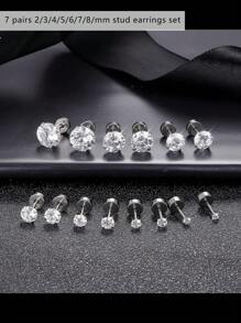 7对不锈钢扁平耳钉，立方氧化锆耳骨钉（2毫米/3毫米/4毫米/5毫米/6毫米/7毫米/8毫米） - 銀色 - 查看 9