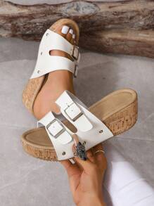 Women's New Casual Double Buckle Classic Vacation Style Waterproof Platform Thick Bottom Wedge Sandals