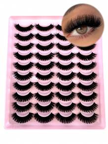 20 Pairs Fake Eyelashes Thick Long False Eyelashes Dramatic Lashes 3D Faux Mink Eyelashes Wholesale Full Strip False Eyelashes Manga Lashes Thick Lashes Cat Eye Fluffy Faux Artificial Mink Lashes D Curl Fake Eyelashes For Daily Party Cosplay Makeup - Black - View 17
