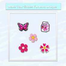 Random 20Pcs Pink Series Shoe Charms For Clogs Shoe DIY Decoration Premium Quality Popular Charms Accessories Bubble Slides Sandals, PVC Shoe Decorations Beach Bag Accessories Great Gift For Teens Men Women And Adults