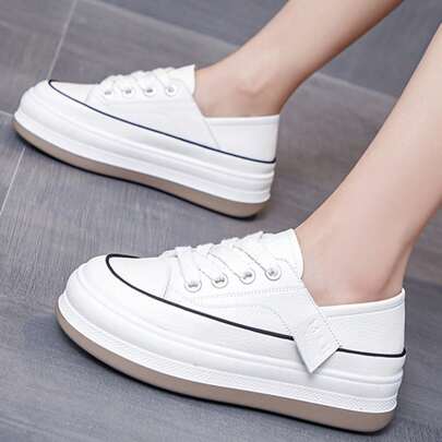 1 par de Sapatos Casuais Femininos Confortáveis com Solas Grossas e Antiderrapantes com Cadarço, Design de Aumento de Altura