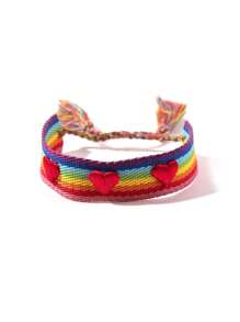 1 pezzo Braccialetto regolabile intrecciato con ricamo a cuore e nappine, adatto come regalo di compleanno, festività, inizio scuola per adolescenti