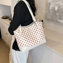 Polka Dot Handbag Shoulder Bag Large Capacity Work Bag - White - View 7