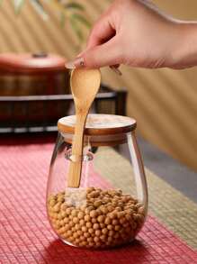 1入玻璃茶罐附匙，家庭小型茶葉收納罐，封口容器適用於穀物、雜糧、食品、咖啡豆和茶葉。透明玻璃密封罐可用於收納和組織 - 白色 - 查看 7